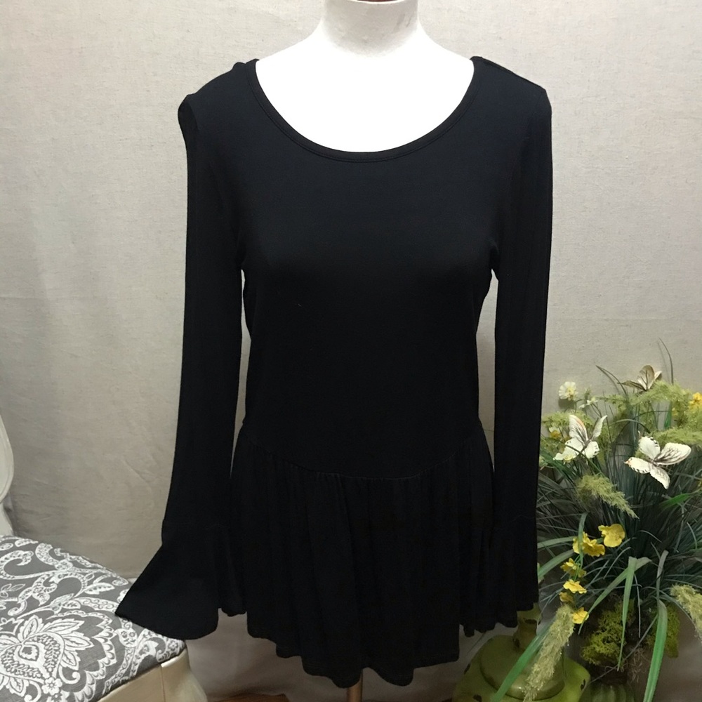 Long Sleeve Black Shirt Peplum Hem